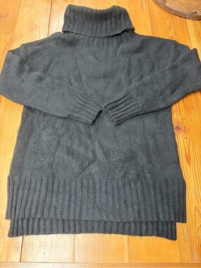 Women's Black Turtleneck Sweater - Classic Rib Trim